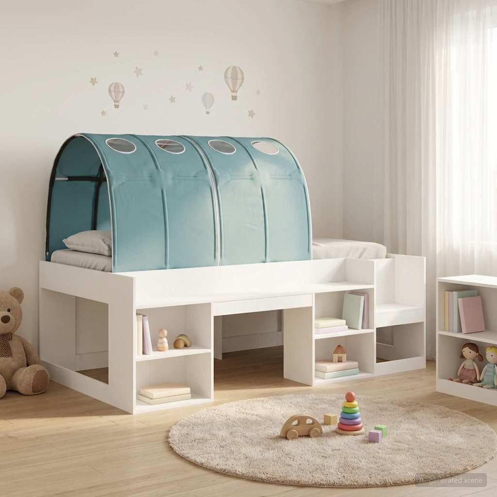 vidaXL Cama con túnel 3 uds. Blanco y Azul Claro Madera de ingeniería