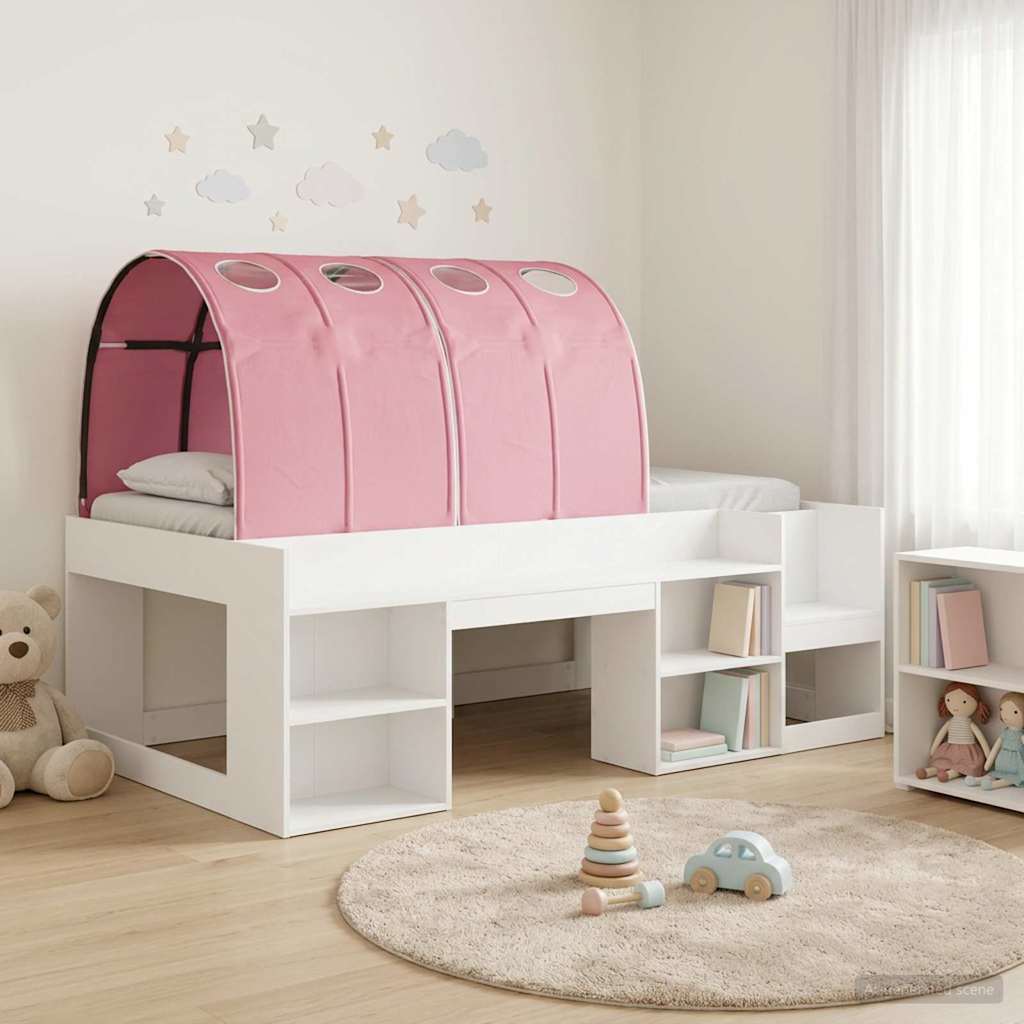 vidaXL Cama con túnel 3 uds. Blanco y Rosa Madera de ingeniería