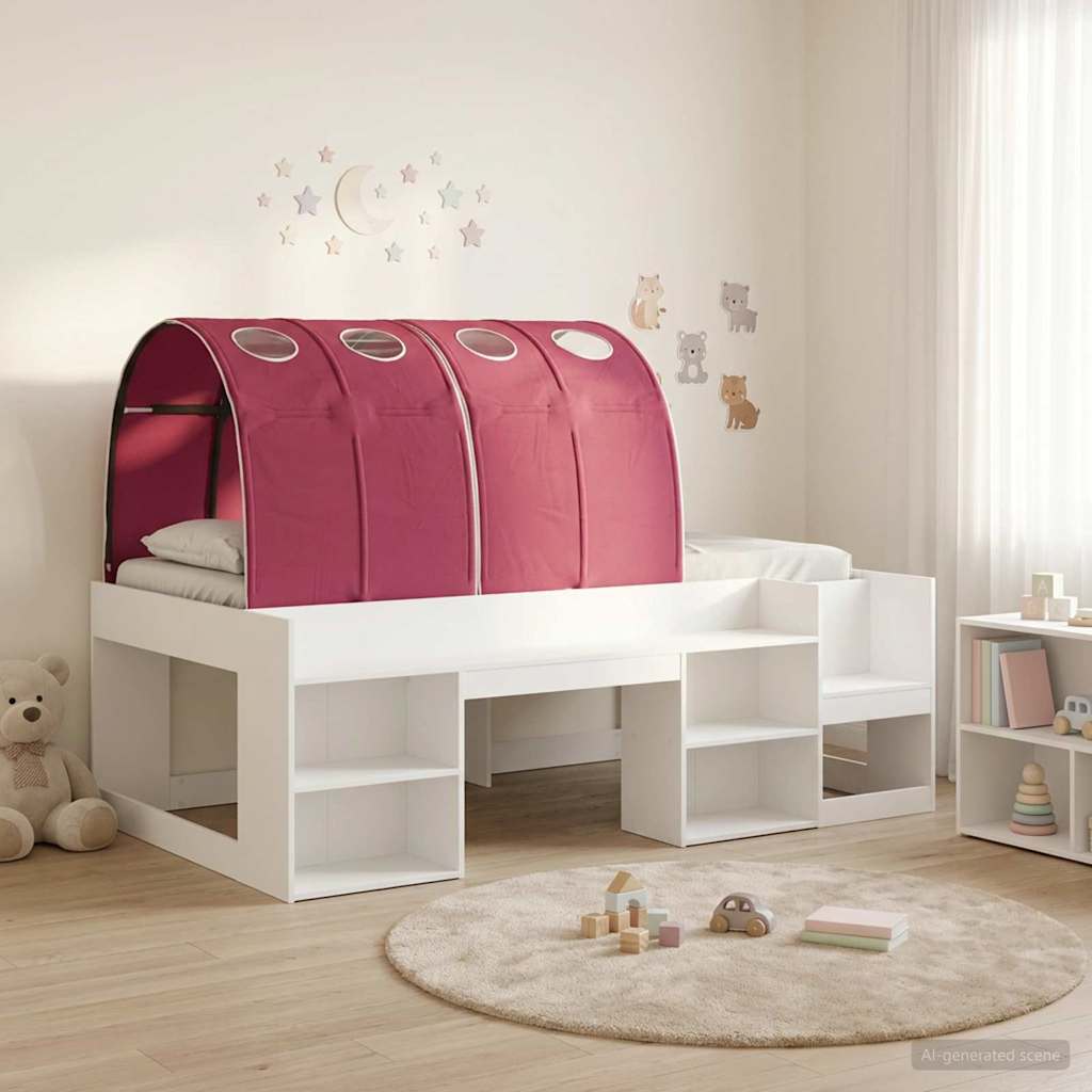 vidaXL Cama con túnel 3 uds. Blanco y Rojo Madera de ingeniería