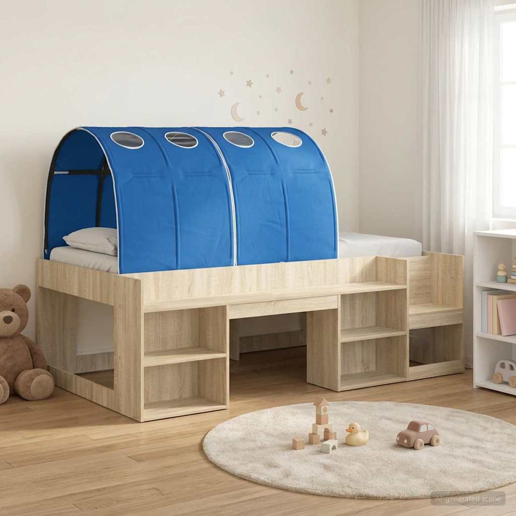 vidaXL Cama con túnel 3 uds. Roble Sonoma y Azul Madera de ingeniería