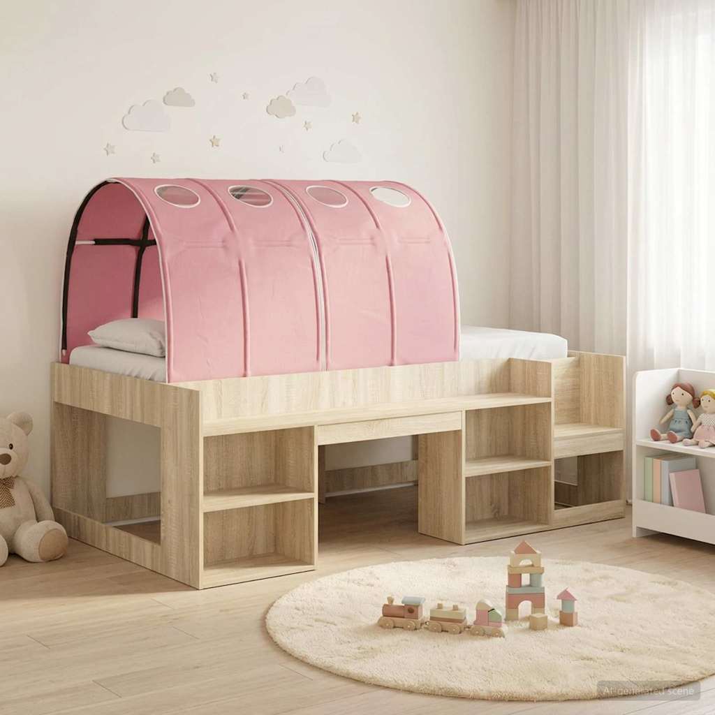 vidaXL Cama con túnel 3 uds. Roble Sonoma y Rosa Madera de ingeniería