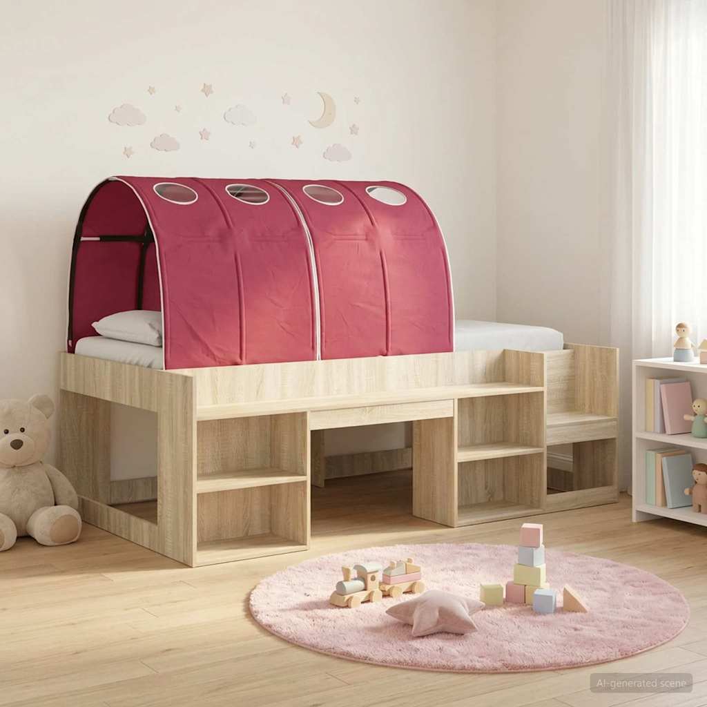 vidaXL Cama con túnel 3 uds. Roble Sonoma y Rojo Madera de ingeniería