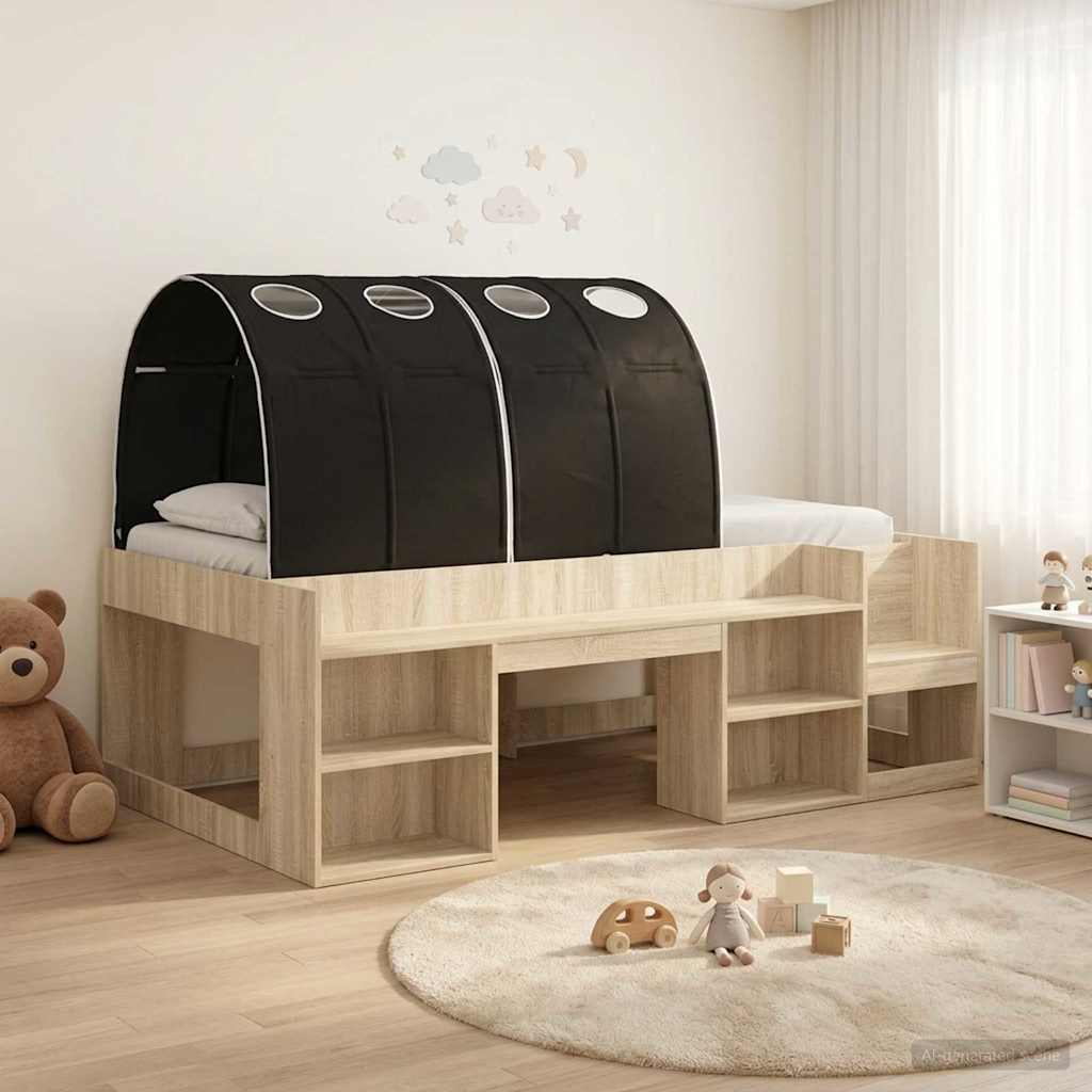 vidaXL Cama con túnel 3 uds. Roble Sonoma y Negro Madera de ingeniería