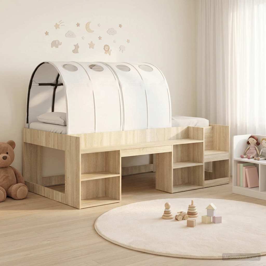 vidaXL Cama con túnel con estante 3 uds. Roble Sonoma y blanco