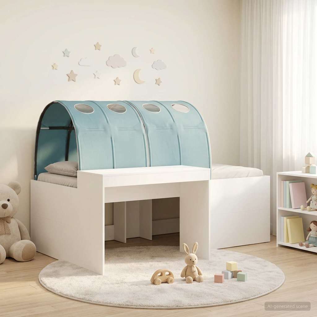 vidaXL Cama con túnel 3 uds. Blanco y Azul Claro Madera de ingeniería