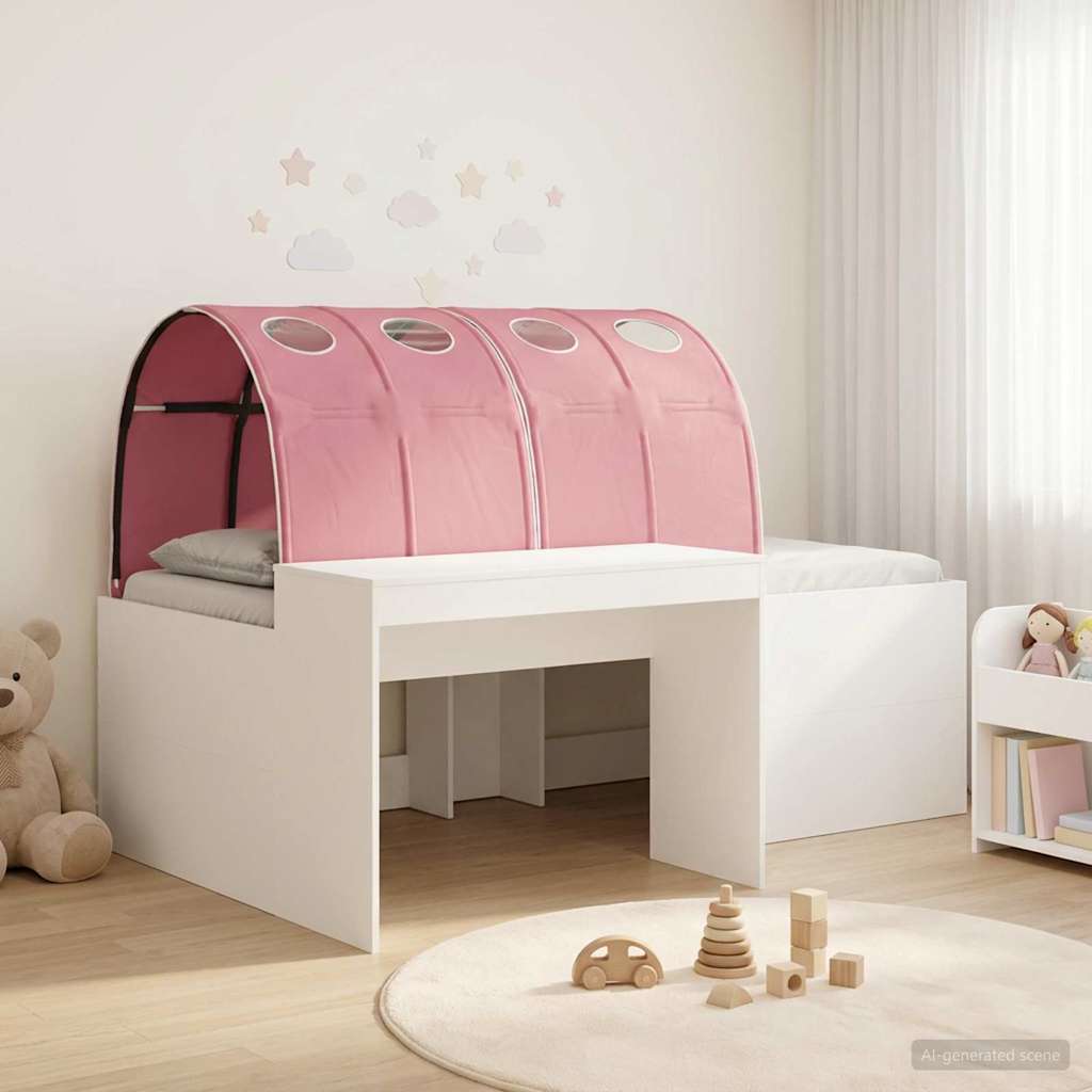 vidaXL Cama con túnel 3 uds. Blanco y Rosa Madera de ingeniería