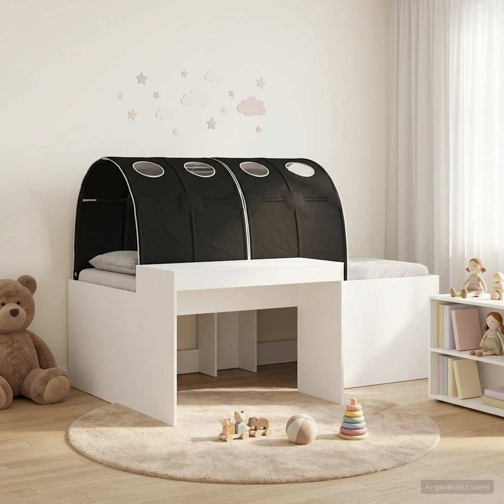 vidaXL Cama con túnel 3 uds. Blanco y Negro Madera de ingeniería