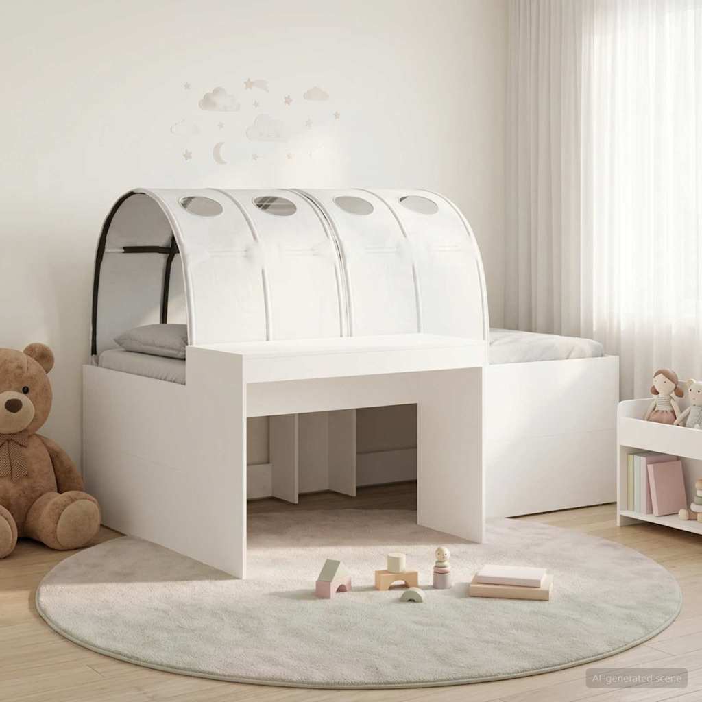 vidaXL Cama con túnel con estante 3 uds. Blanco Madera de ingeniería