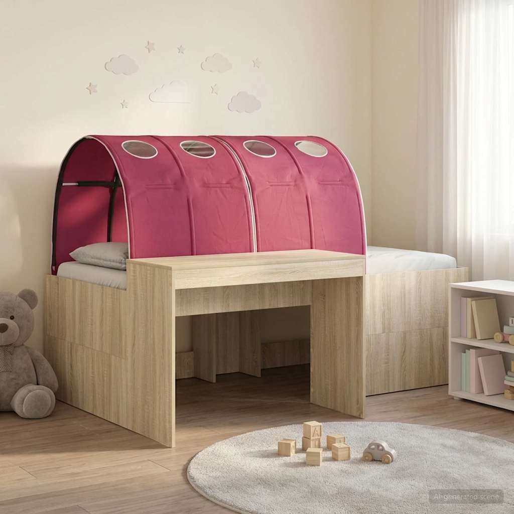 vidaXL Cama con túnel 3 uds. Roble Sonoma y Rojo Madera de ingeniería