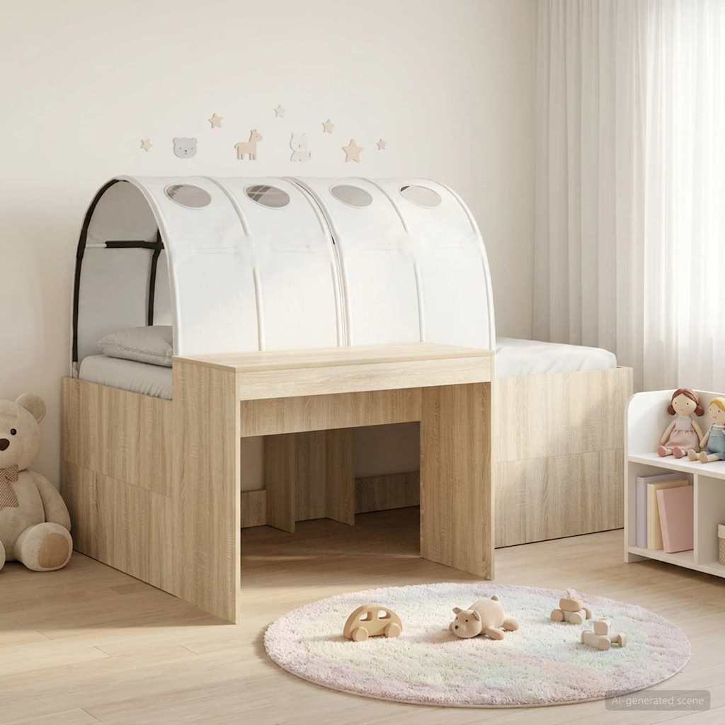 vidaXL Cama con túnel con estante 3 uds. Roble Sonoma y blanco