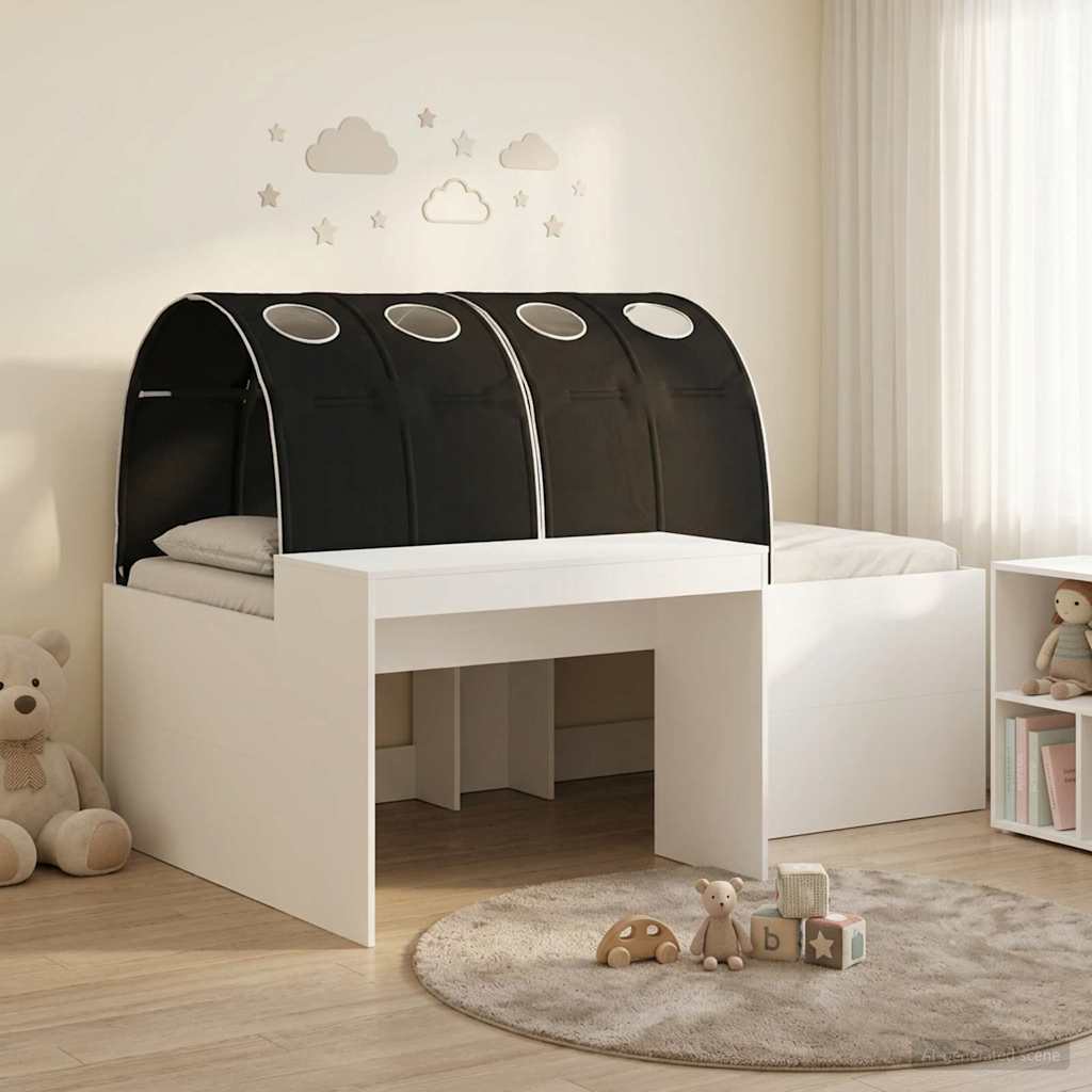vidaXL Cama con Túnel 4 uds. Blanco y Negro Madera de ingeniería