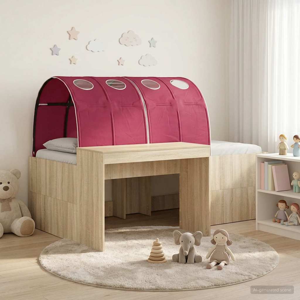 vidaXL Cama con Túnel 3 uds. Roble Sonoma y Rojo Madera de ingeniería