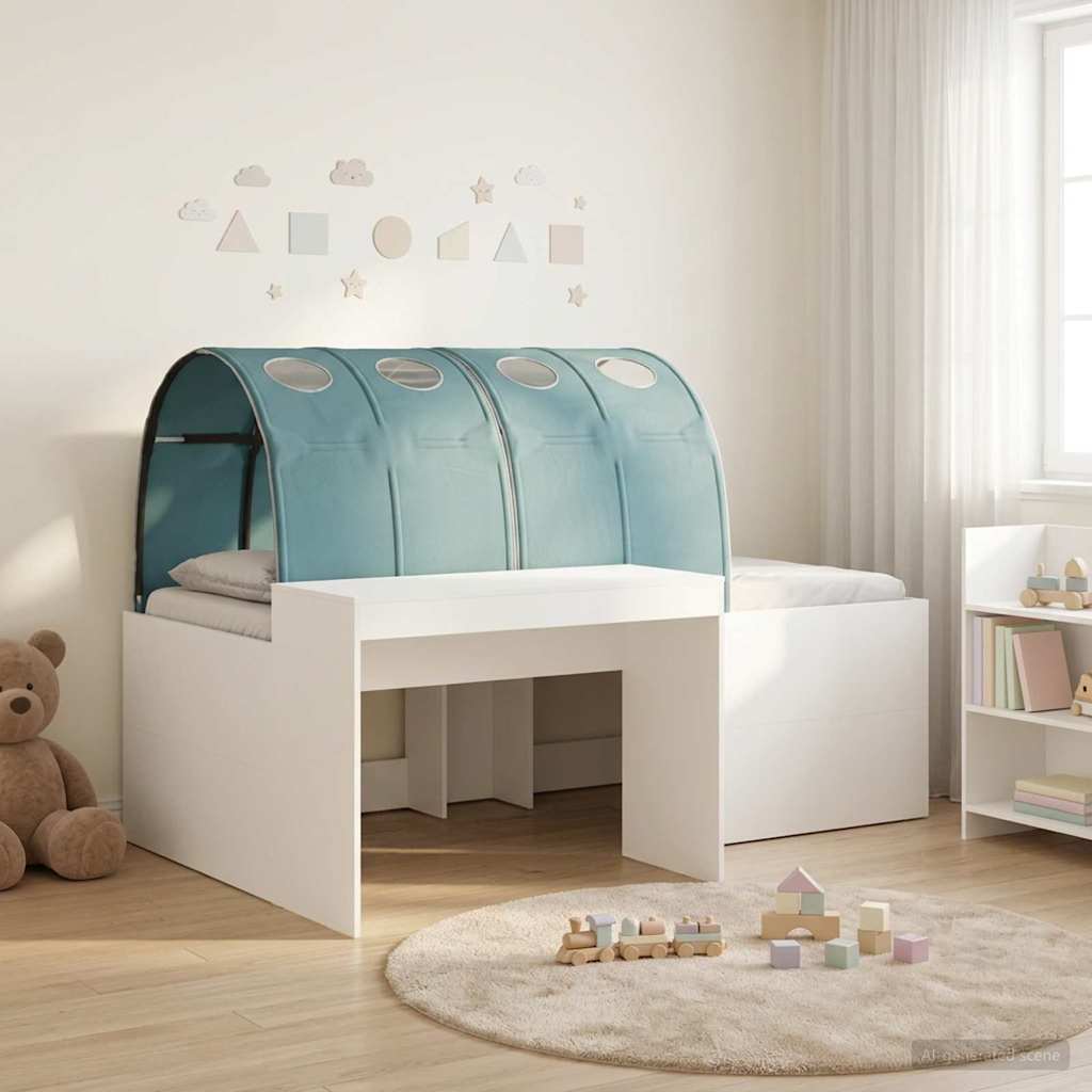 vidaXL Cama con Túnel 3 uds. Blanco y Azul Claro Madera de ingeniería