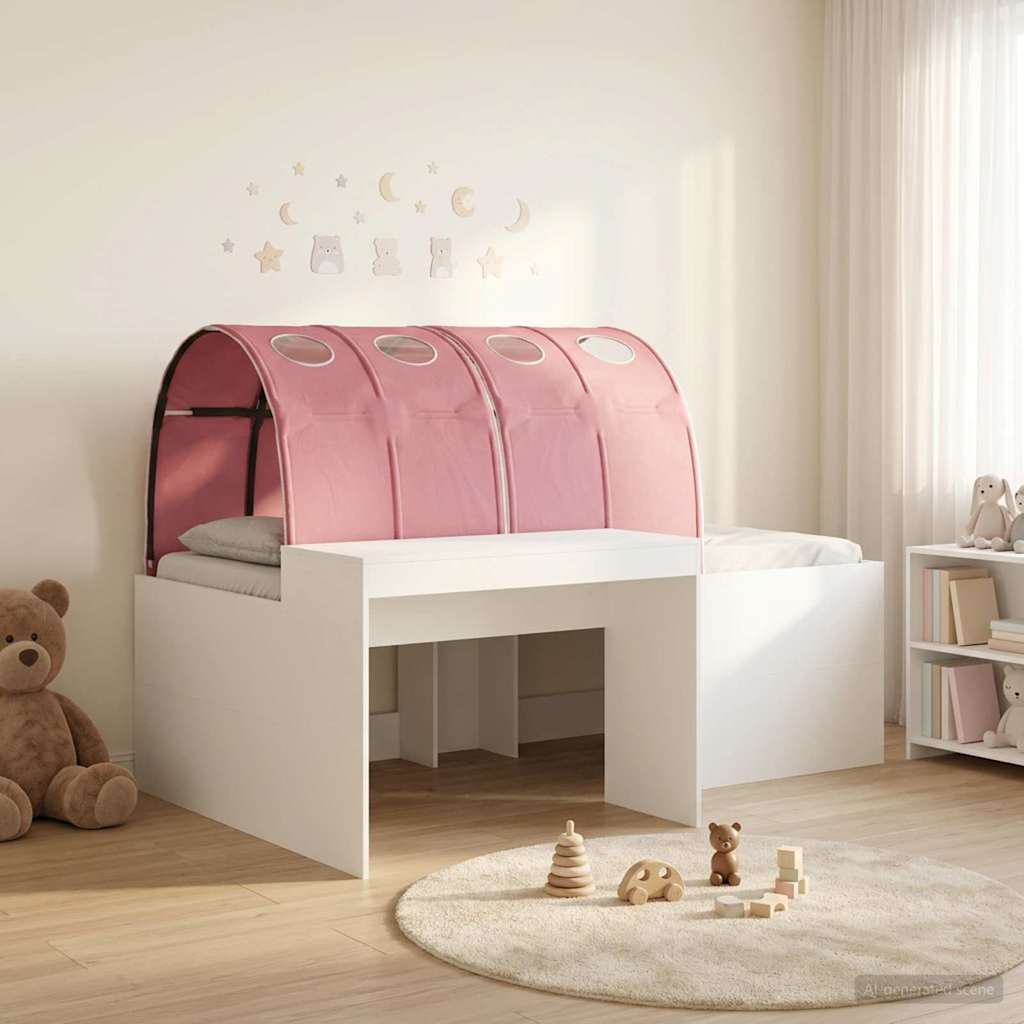 vidaXL Cama con Túnel 3 uds. Blanco y Rosa Madera de ingeniería