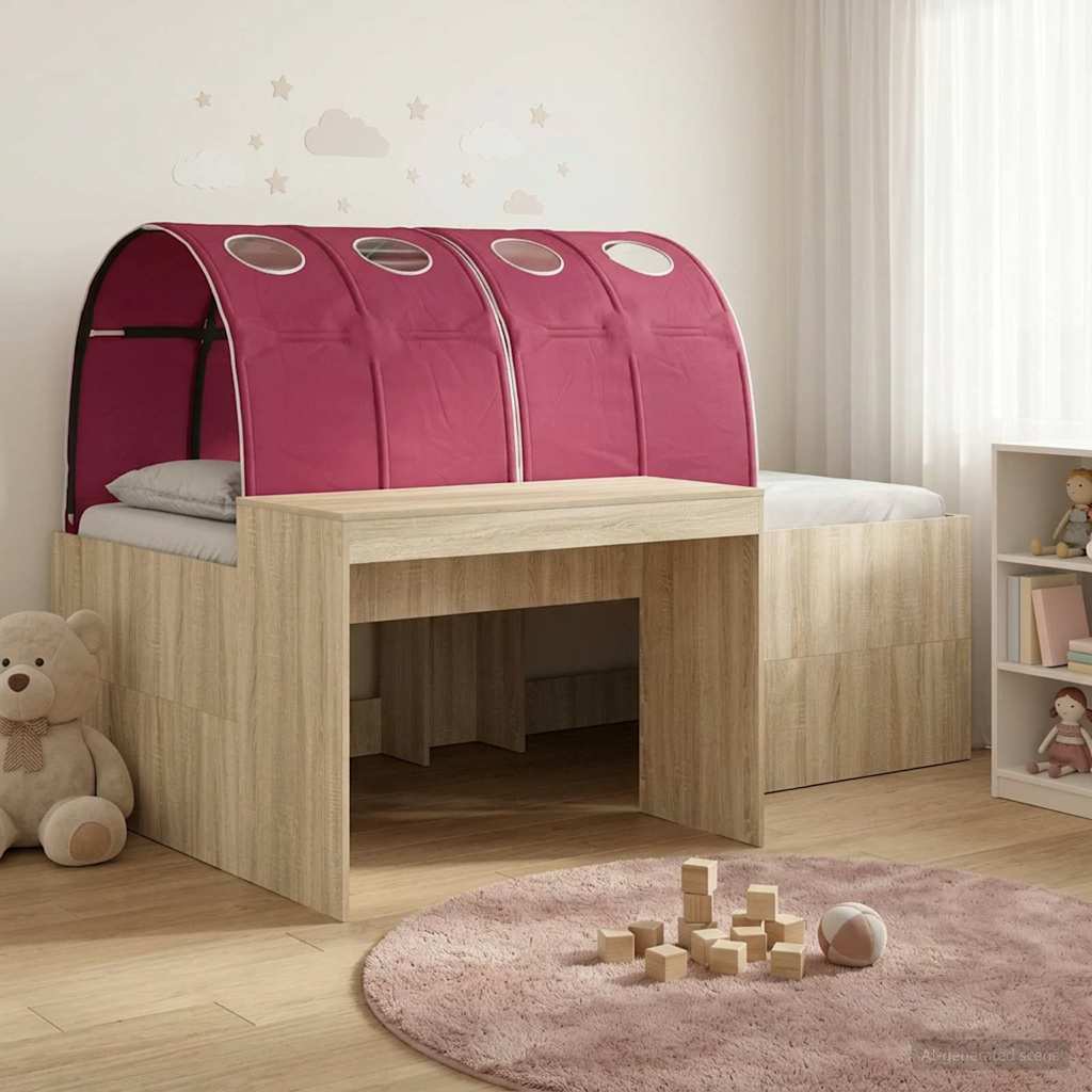 vidaXL Cama con Túnel 3 uds. Roble Sonoma y Rojo Madera de ingeniería