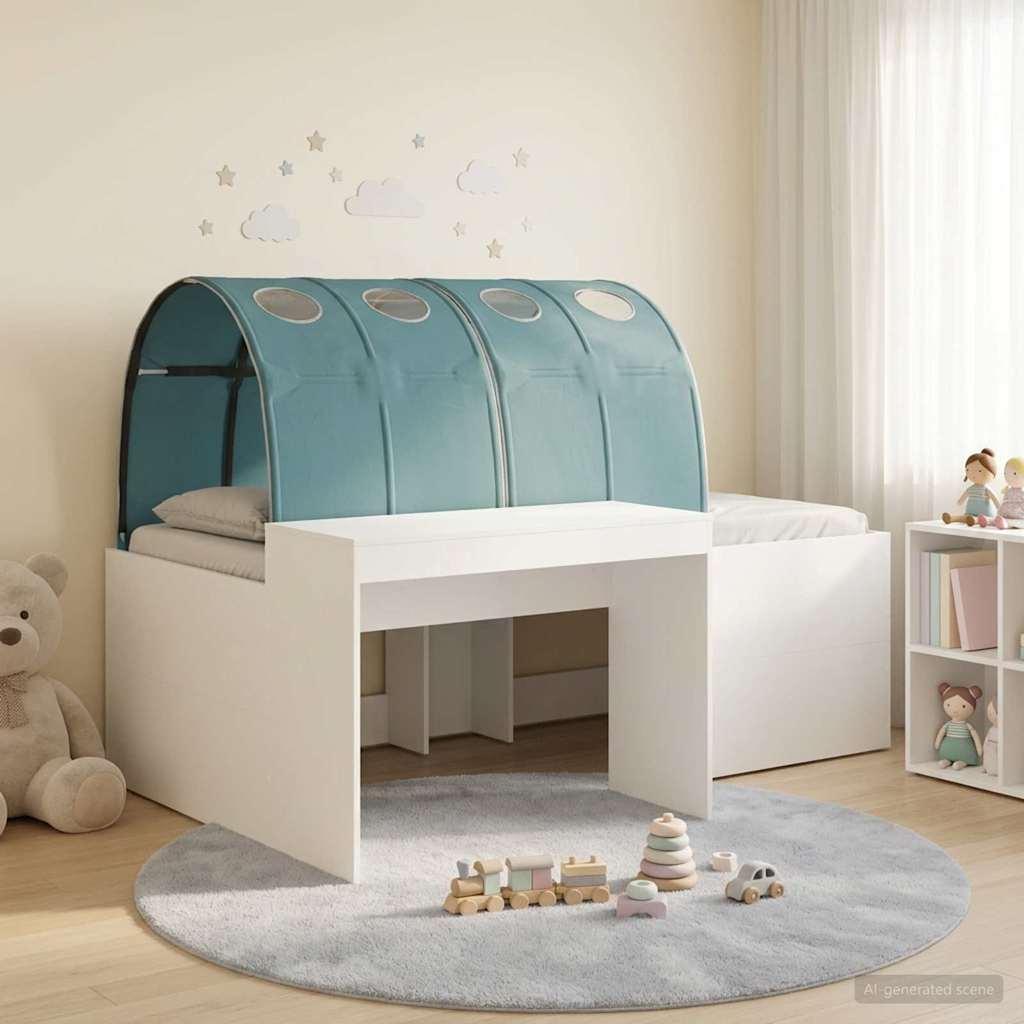 vidaXL Cama alta para niños con escritorio 3 uds. Blanco y Azul Claro