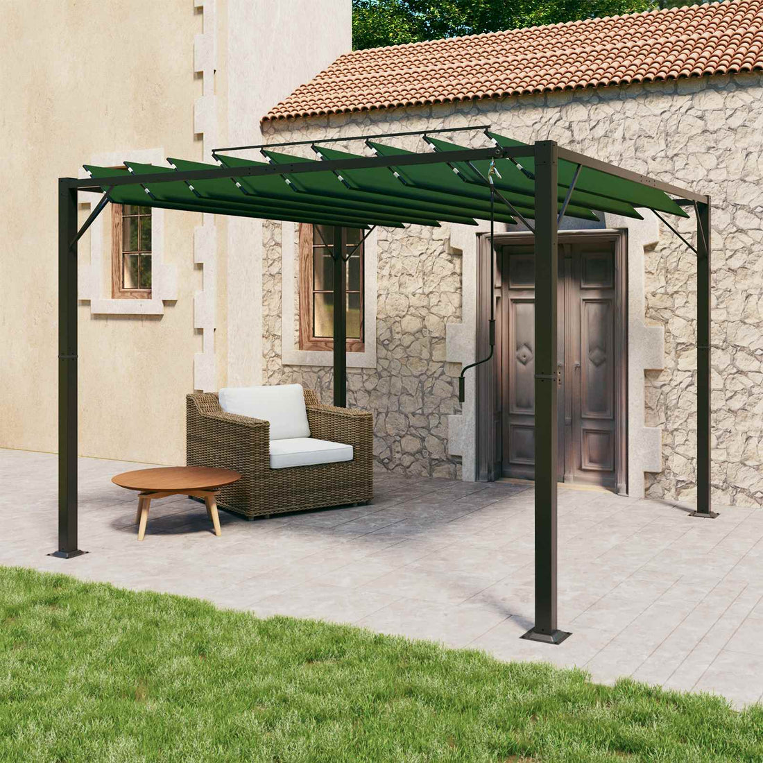 vidaXL Gazebo con techo ajustable 3 x 3 x 2,14 m Verde Tela y Aluminio