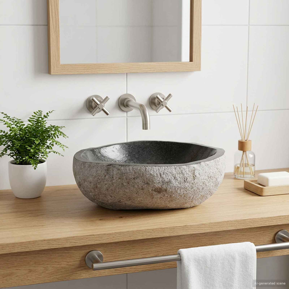 vidaXL Lavabo Ovalado Gris (32-37) x (27-30) x 12 cm Piedra de Río