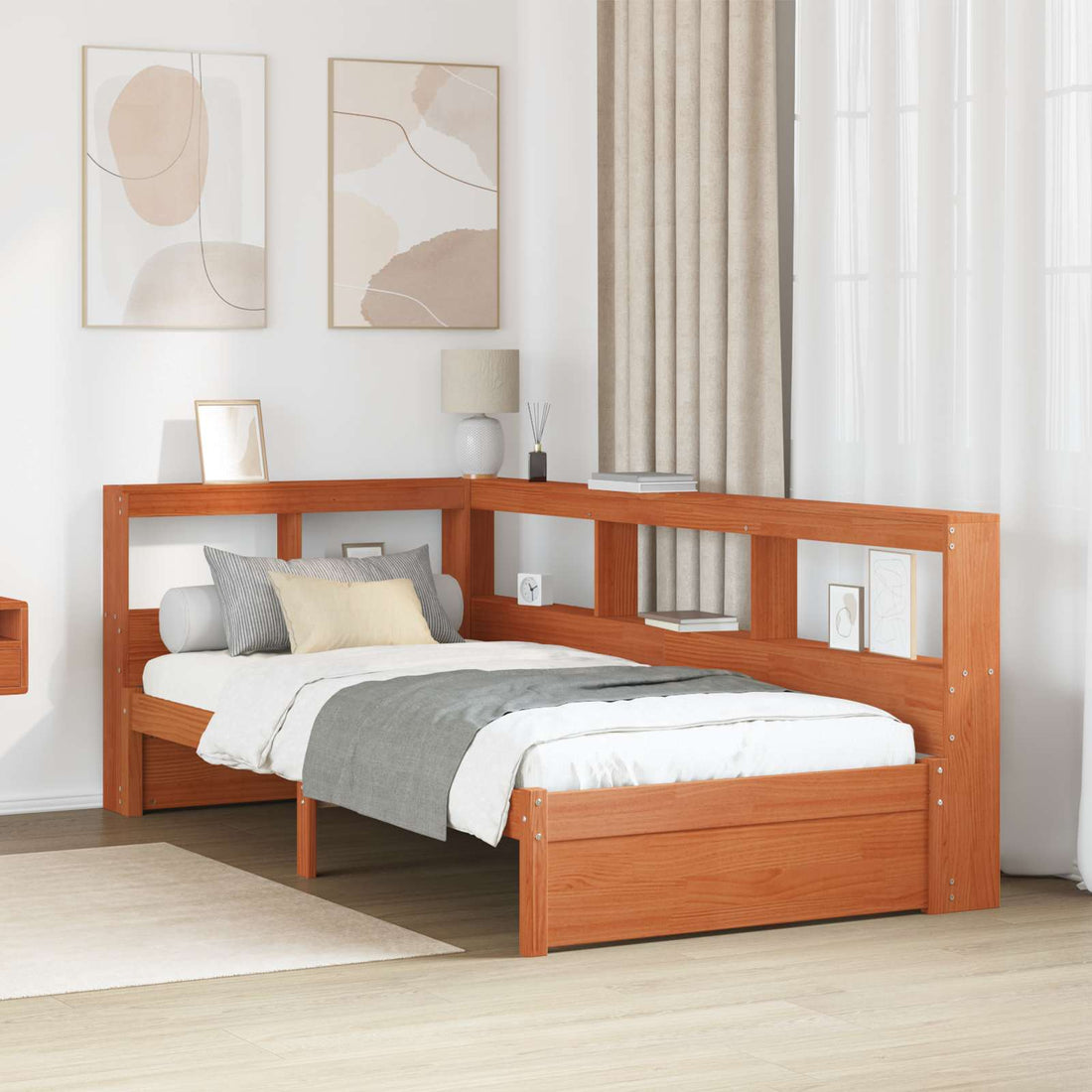 vidaXL Cama con Estantería con cabecera Madera de Pino Macizo