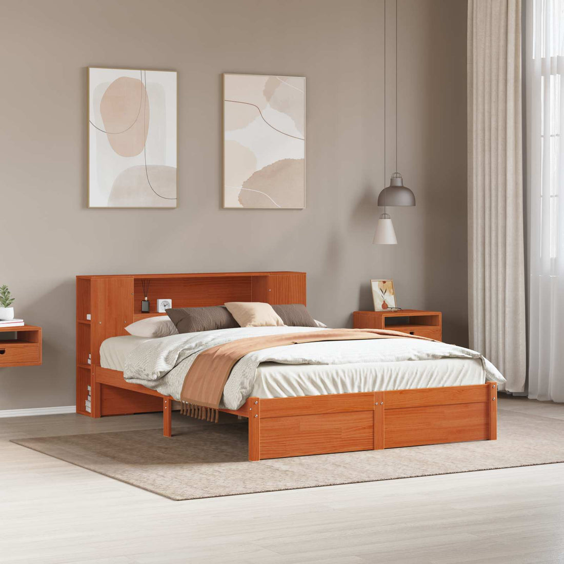 vidaXL Estructura de Cama con Cabecero de Almacenamiento Marrón cera
