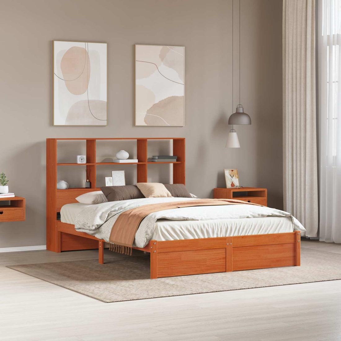 vidaXL Estructura de Cama con Cabecero de Almacenamiento Marrón Cera