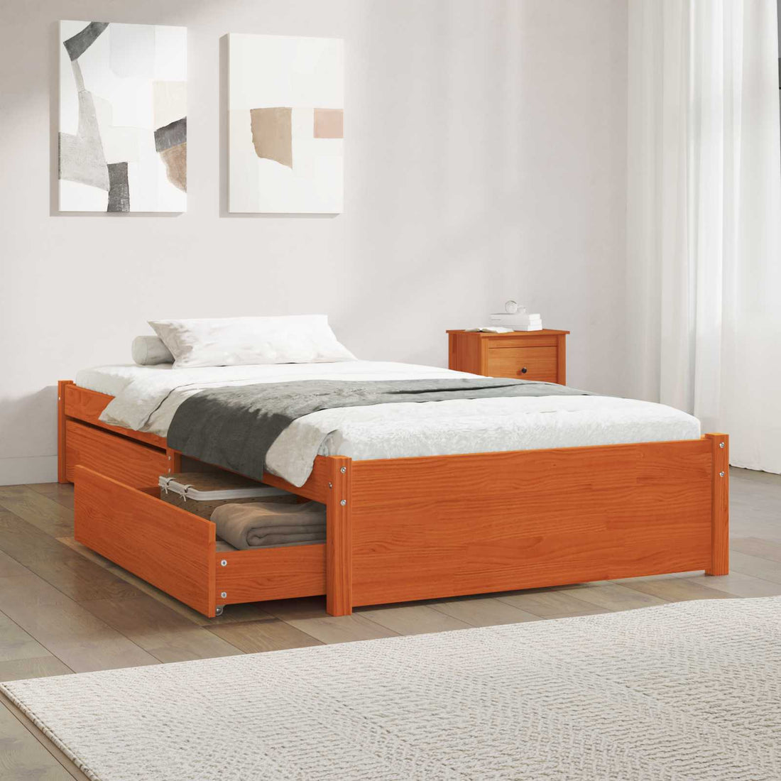 vidaXL Estructura de cama con cajón 3 uds. Marrón cera Madera de pino