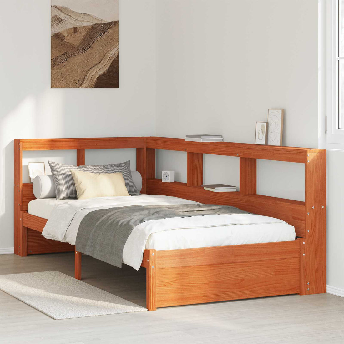 vidaXL Cama con Estantería con cabecera Madera de Pino Macizo