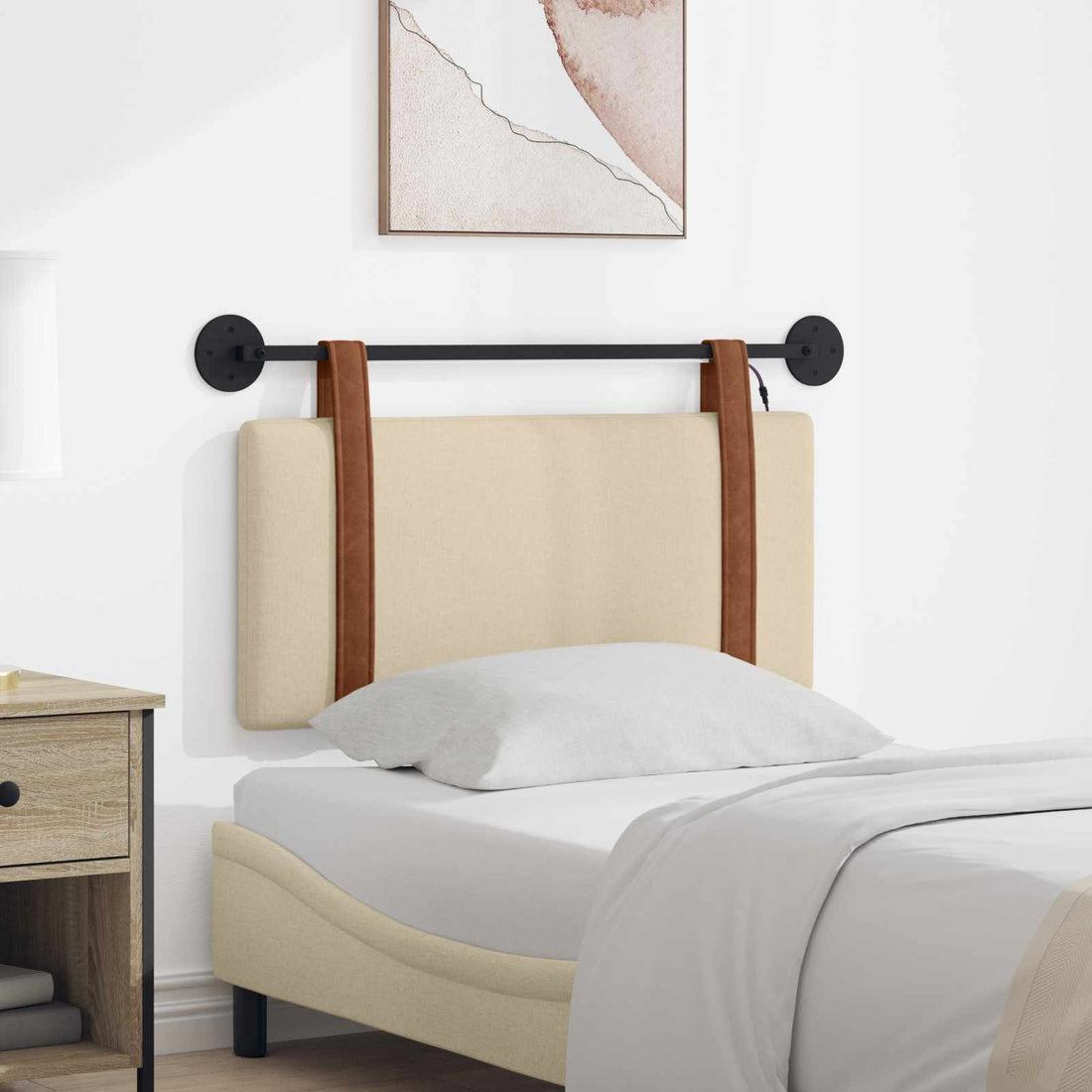 vidaXL Cabecero colgante Con luz LED Crema PU antiguo