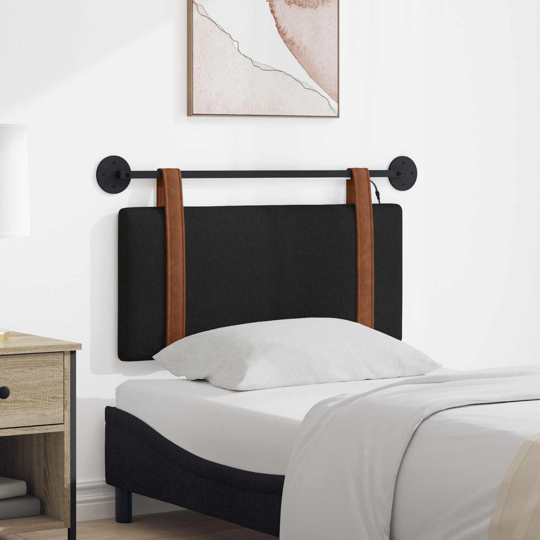 vidaXL Cabecero colgante Con luz LED Negro PU antiguo