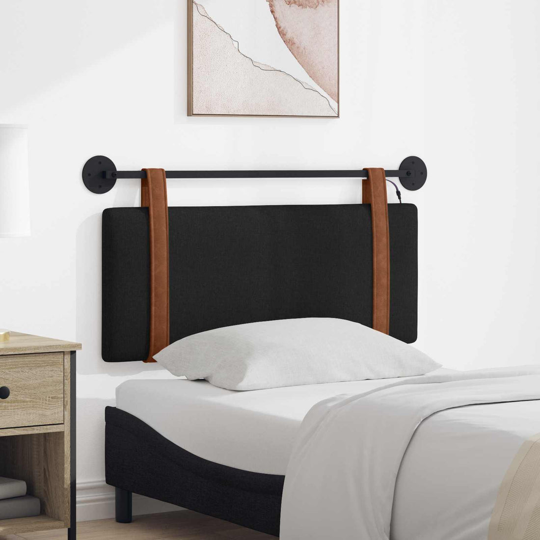 vidaXL Cabecero colgante Con luz LED Negro PU antiguo