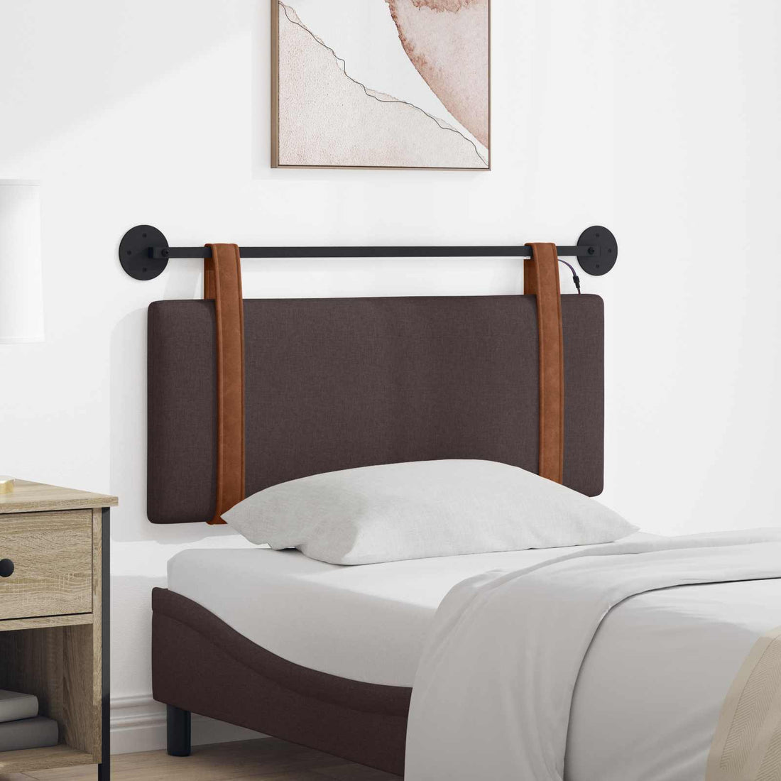 vidaXL Cabecero colgante Con luz LED Marrón Oscuro PU antiguo