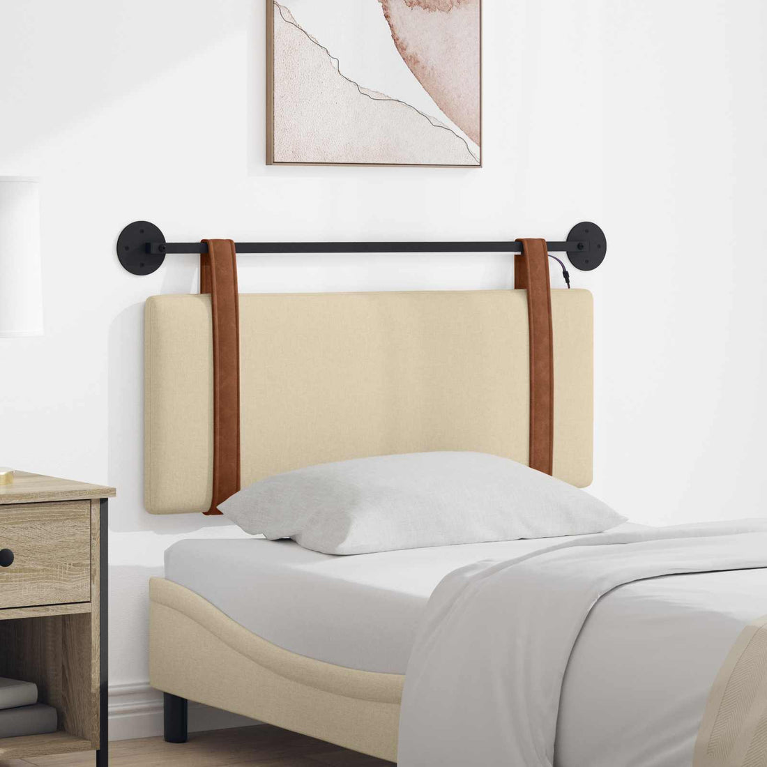 vidaXL Cabecero colgante Con luz LED Crema PU antiguo