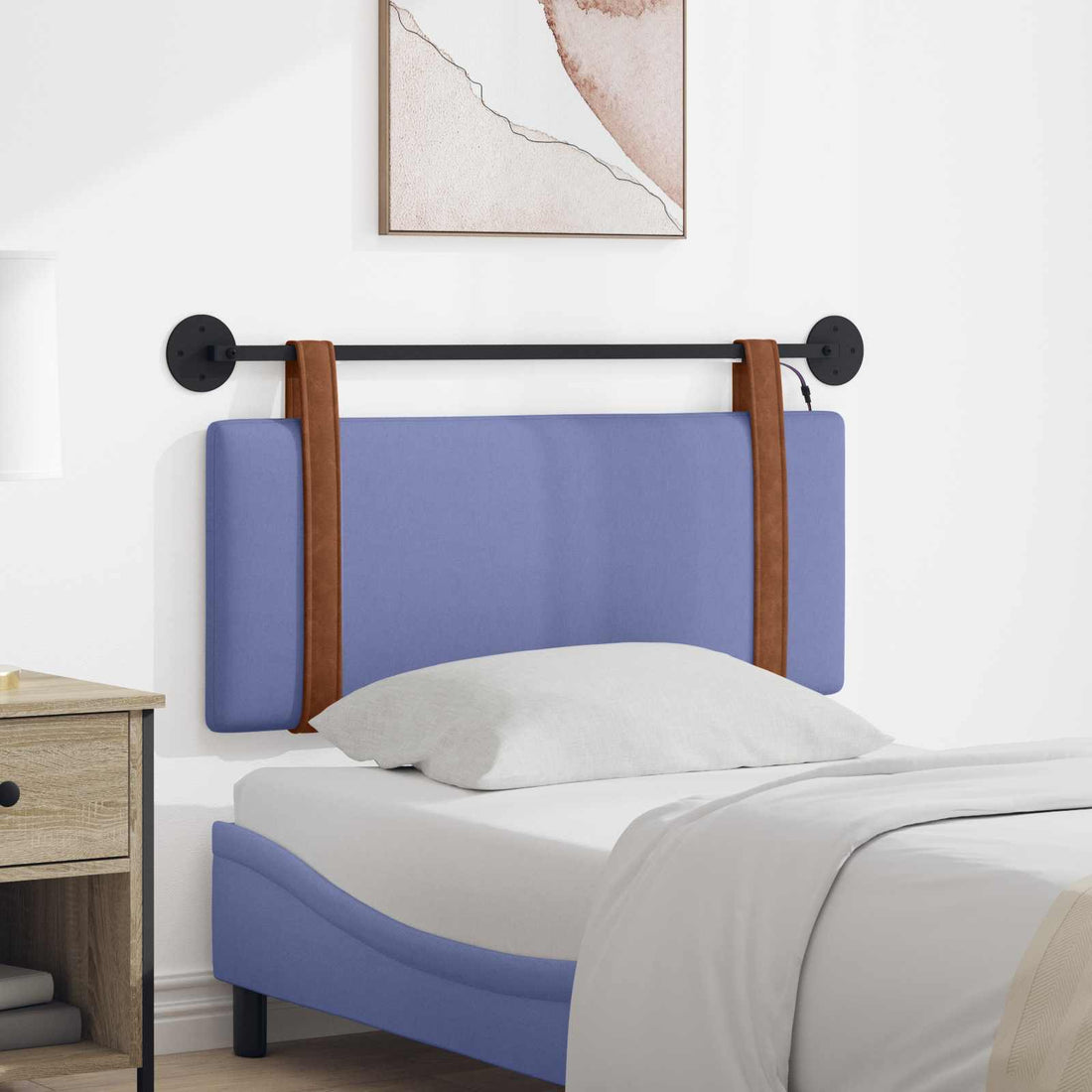 vidaXL Cabecero colgante Con luz LED Azul jeans PU antiguo