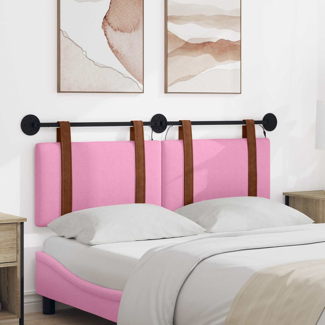 vidaXL Cabecero colgante Con luz LED Rosa PU antiguo