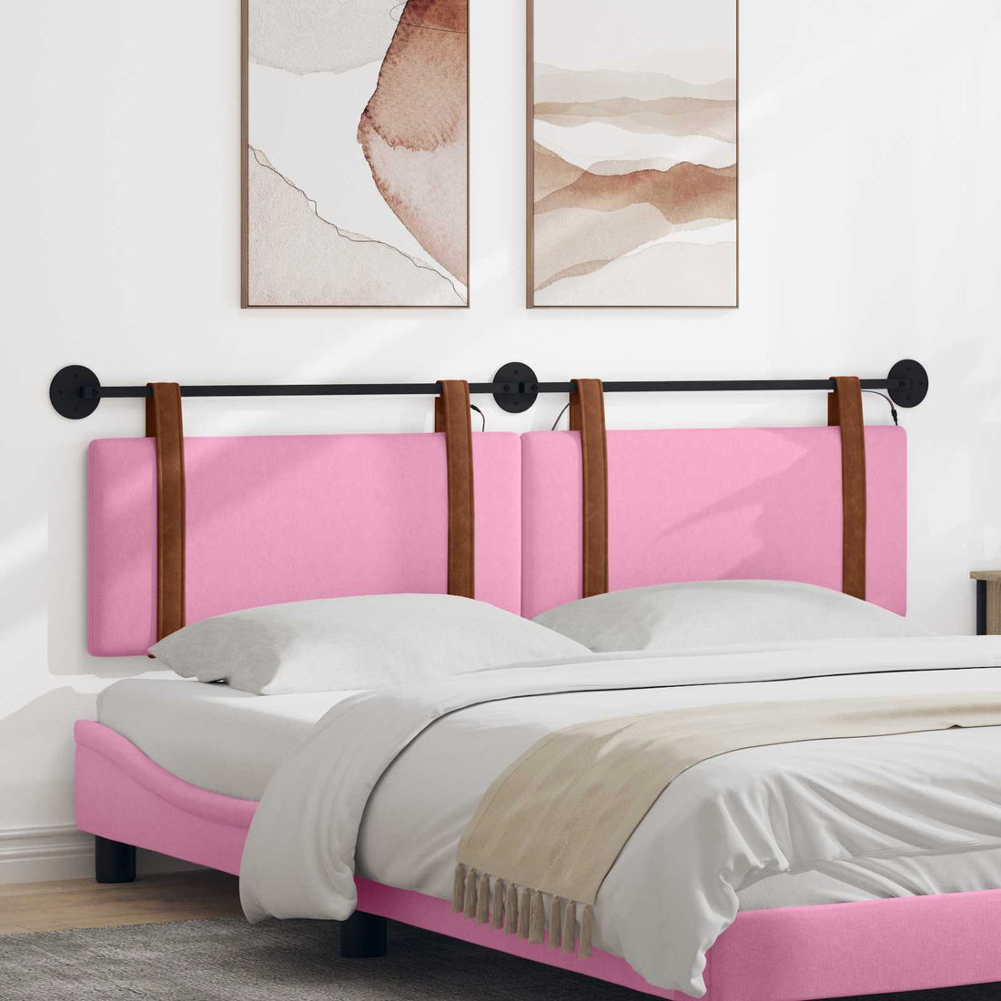 vidaXL Cabecero colgante Con luz LED Rosa PU antiguo