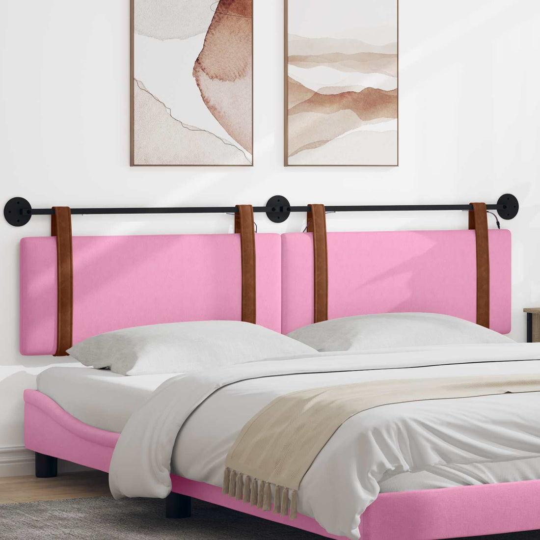 vidaXL Cabecero colgante Con luz LED Rosa PU antiguo