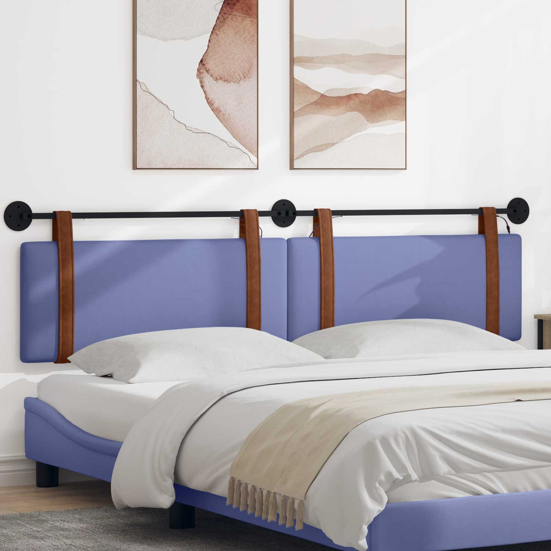 vidaXL Cabecero colgante Con luz LED Azul jeans PU antiguo
