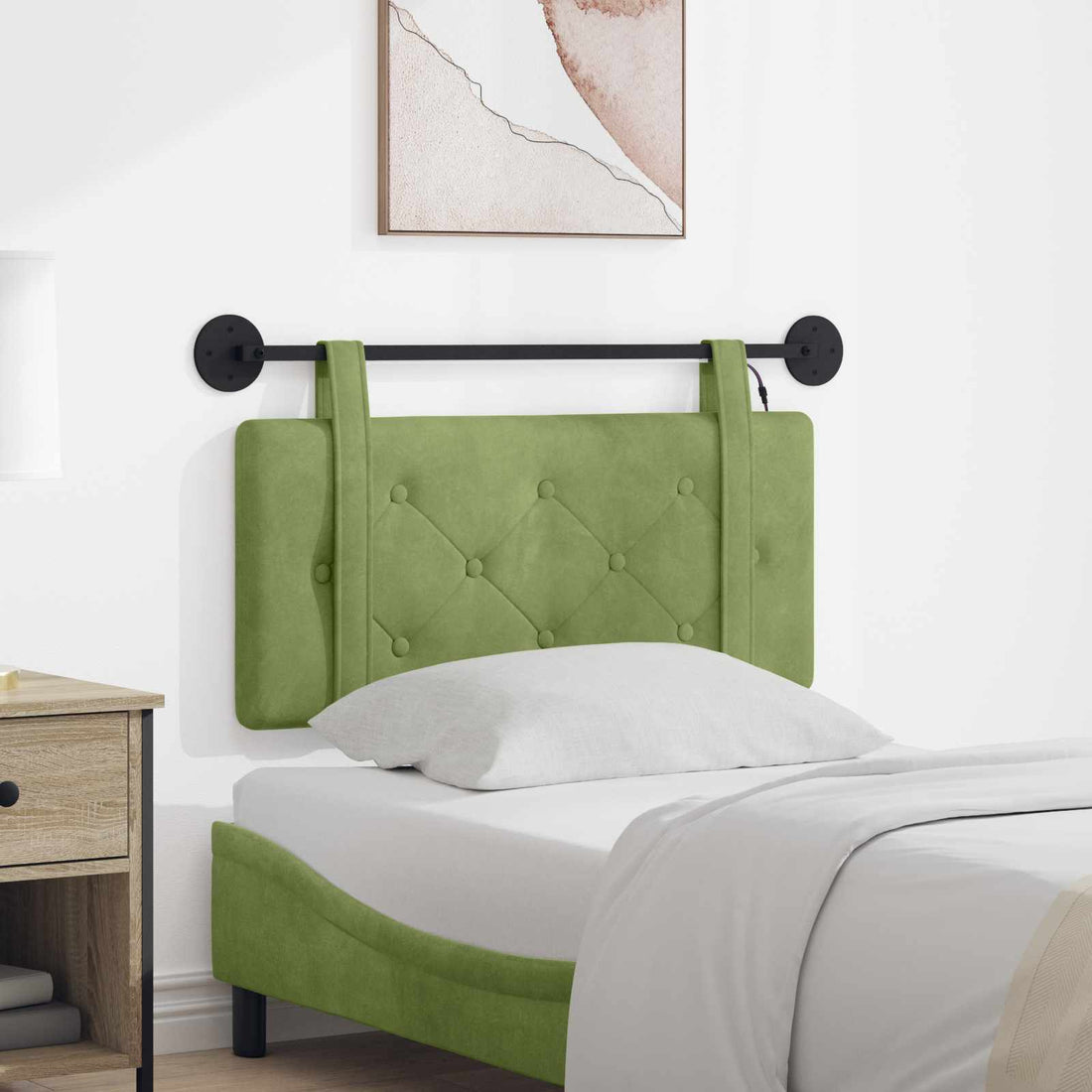 vidaXL Cabecero colgante Con luz LED Verde claro Terciopelo