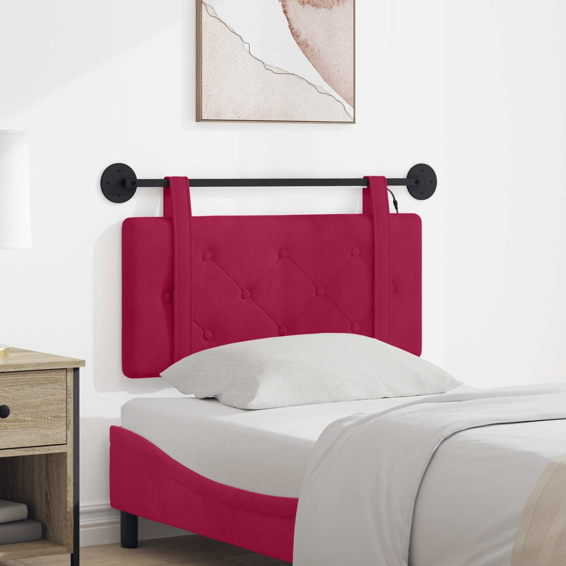 vidaXL Cabecero colgante Con luz LED Rojo vino Terciopelo