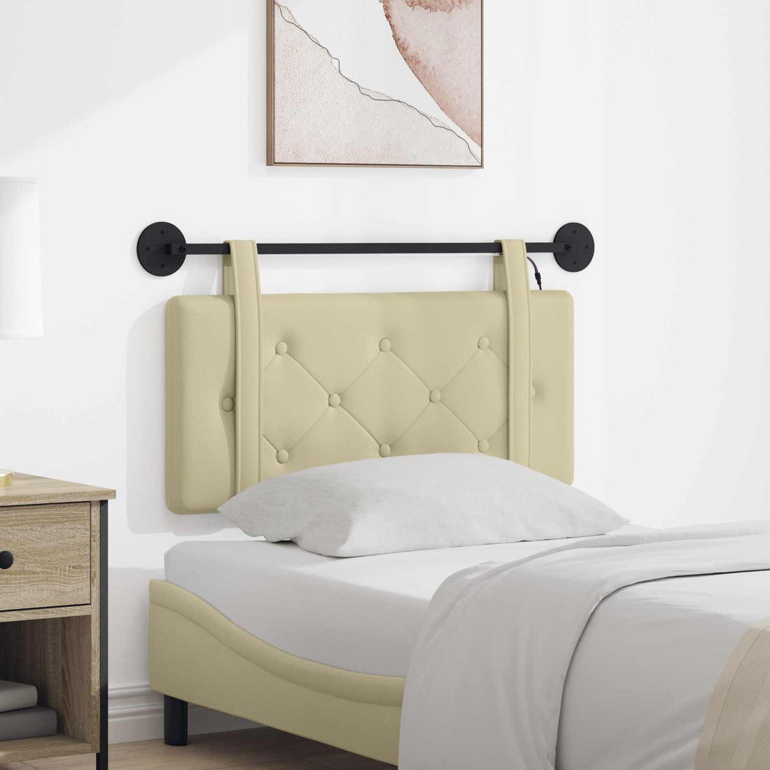 vidaXL Cabecero colgante Con luz LED Crema Cuero sintético