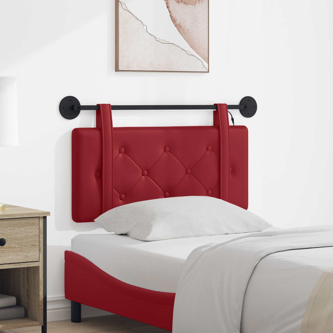 vidaXL Cabecero colgante Con luz LED Rojo vino Cuero sintético