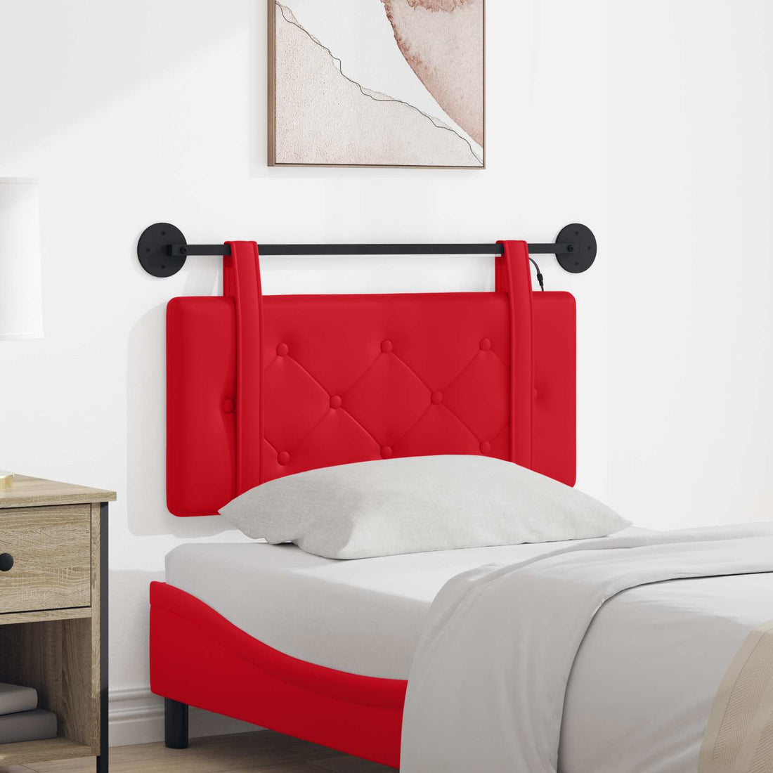 vidaXL Cabecero colgante Con luz LED Rojo Cuero sintético
