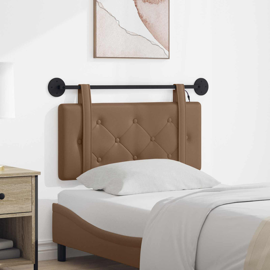 vidaXL Cabecero colgante Con luz LED Capuchino Cuero sintético