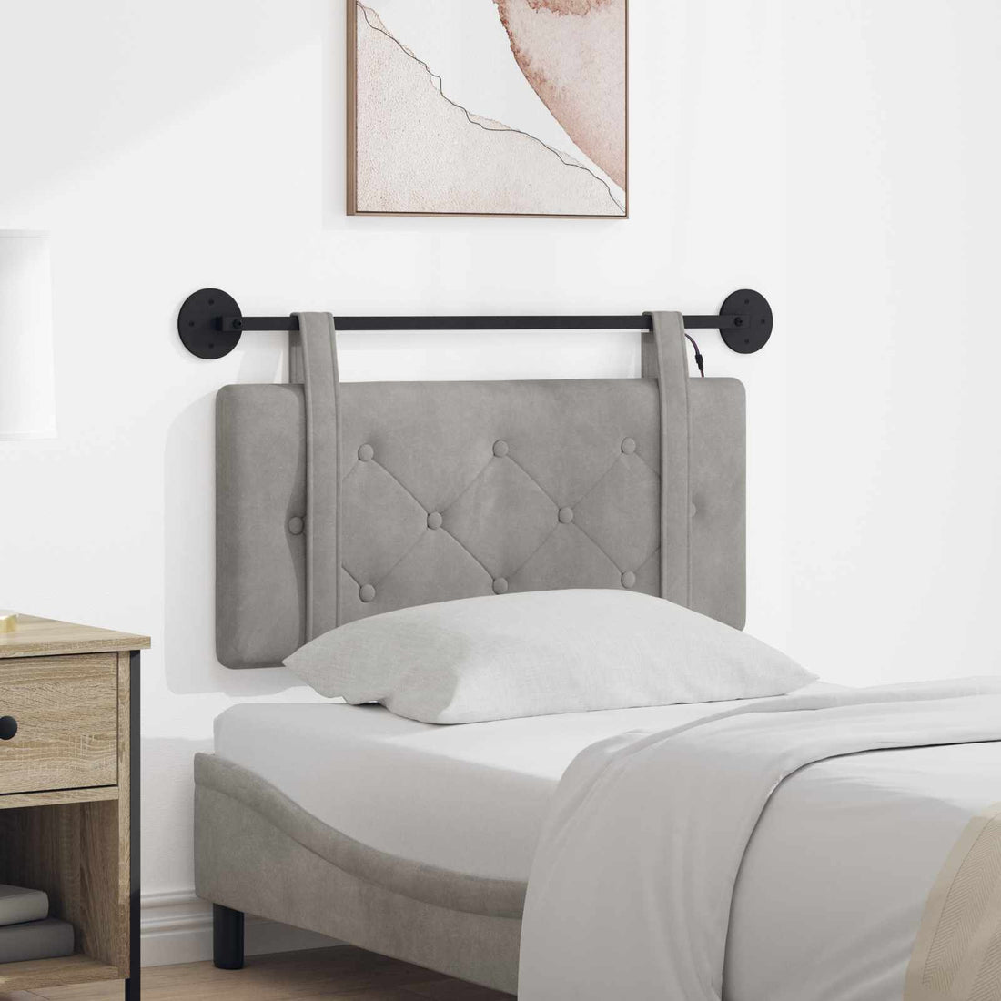 vidaXL Cabecero colgante Con luz LED Gris Claro Terciopelo