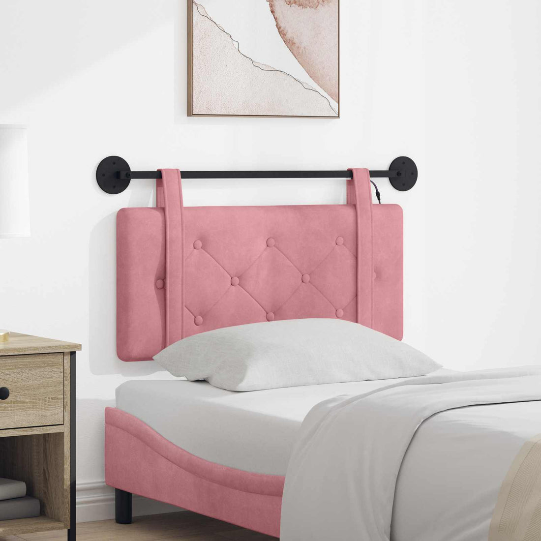vidaXL Cabecero colgante Con luz LED Rosa Terciopelo