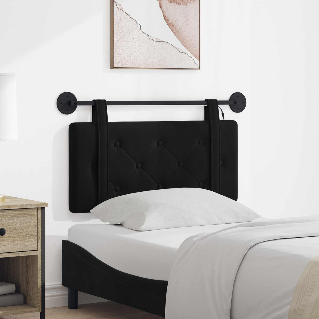 vidaXL Cabecero colgante Con luz LED Negro Terciopelo