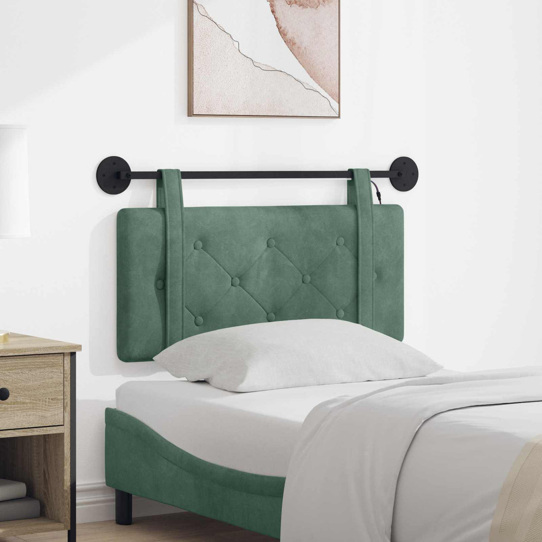 vidaXL Cabecero colgante Con luz LED Verde Mar Terciopelo