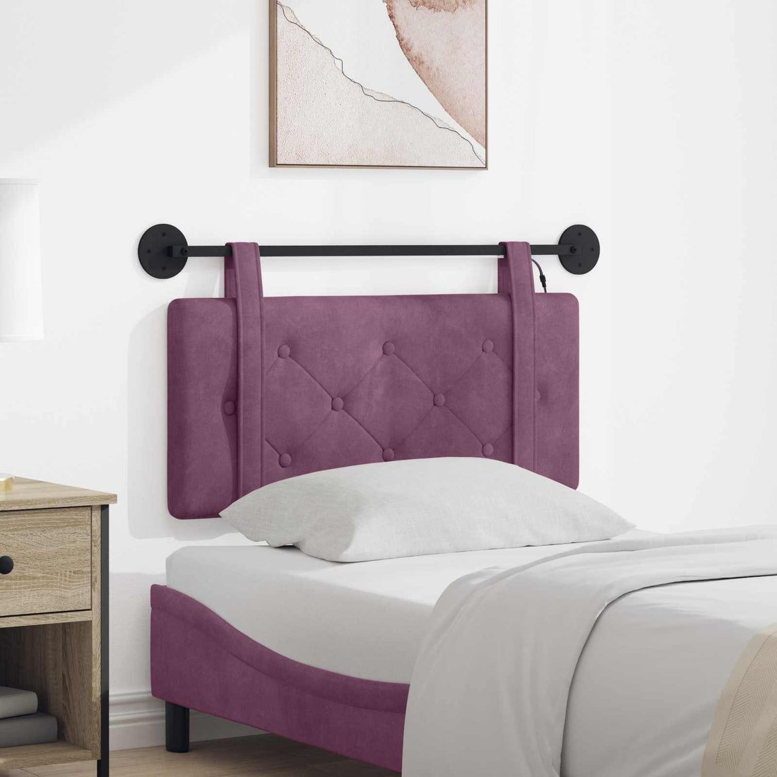 vidaXL Cabecero colgante Con luz LED Morado Terciopelo