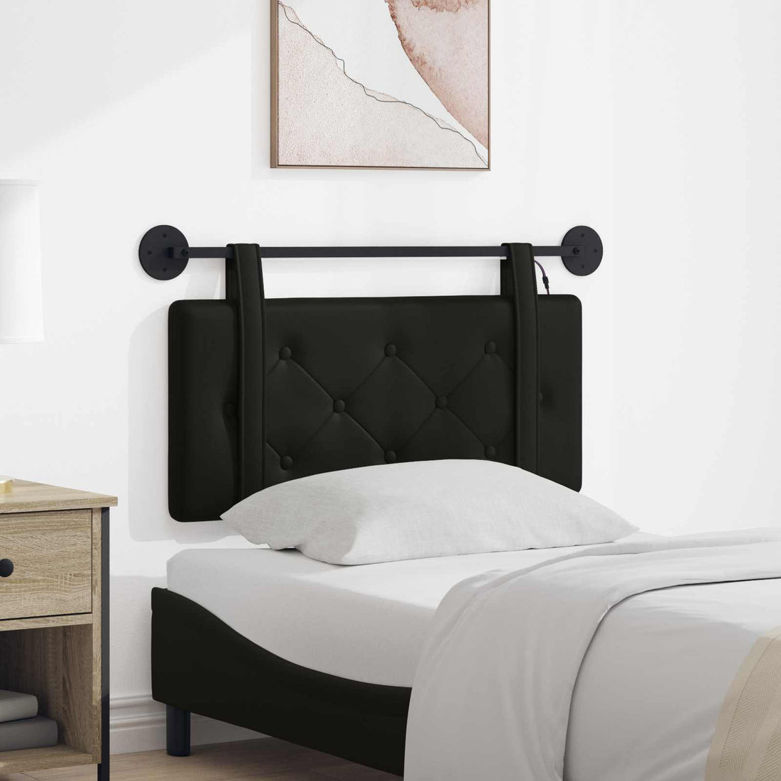 vidaXL Cabecero colgante Con luz LED Negro Cuero sintético