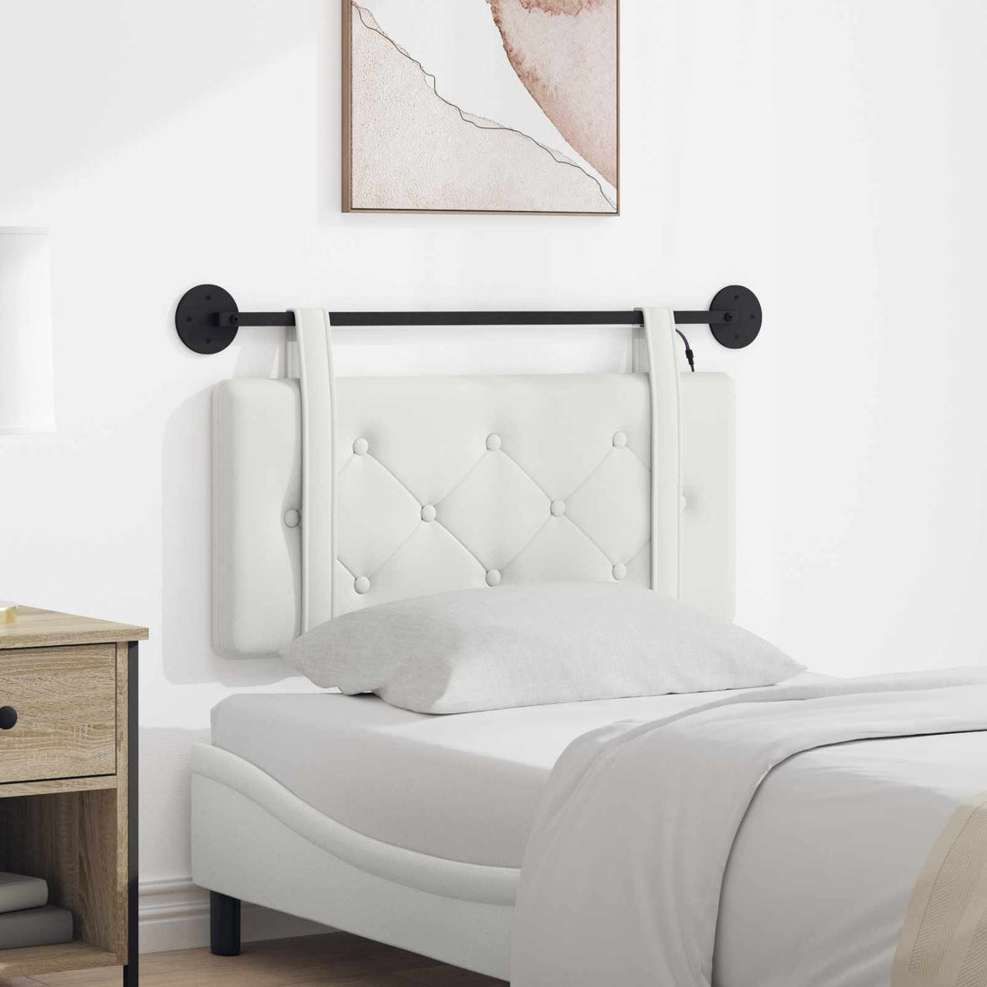 vidaXL Cabecero colgante Con luz LED Blanco Cuero sintético